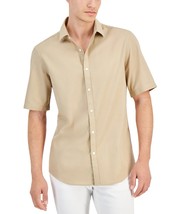 Alfani Men&#39;s Short-Sleeve Solid Textured Cotton Woven Shirt Twill Brown-... - $17.99