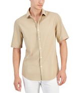 Alfani Men&#39;s Short-Sleeve Solid Textured Cotton Woven Shirt Twill Brown-... - $332.60 MXN