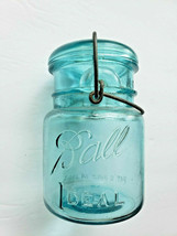 Vintage Blue Ball Ideal Canning Jar with Lid Wire Bale Pat&#39;d July 14, 1908 - £23.72 GBP
