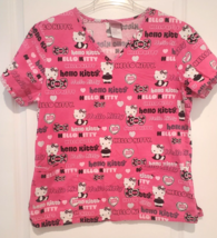Hello Kitty Pink Scrub Top Size Medium Spellout and Images Of Hello Kitty - £17.07 GBP