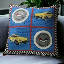 Chevrolet Corvette Car Throw Pillow Blue Red Yellow Classic Checkered Fl... - £14.03 GBP