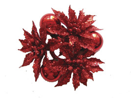 Christmas Decoration  Poinsettia Glitter Red Candle Ring 5 x 2 Inch 1 Pc - £17.20 GBP