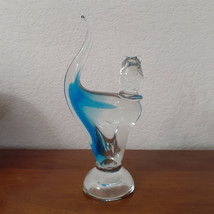 Large 12 Inch Blue and Clear Heavy Glass Cat - Unmarked - £39.78 GBP