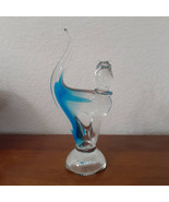Large 12 Inch Blue and Clear Heavy Glass Cat - Unmarked - £39.05 GBP