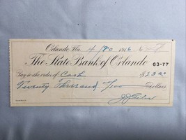 The State Bank Of Orlando - Orlando Florida FL FLA  1916 Obsolete Check ... - $19.78