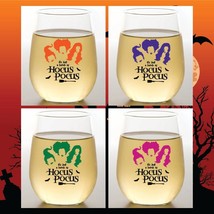 Closeout-HOCUS POCUS Set of 4 Plastic Unbreakable 16 oz Stemless Wine Gl... - £13.72 GBP