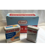 Vtg Drug Store Rexall 200ct Cotton Balls Band-Aid Lot Tins Johnson &amp; Joh... - £31.46 GBP