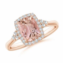 ANGARA Cushion Morganite Halo Ring with Trio Diamonds for Women in 14K Gold - £1,159.96 GBP