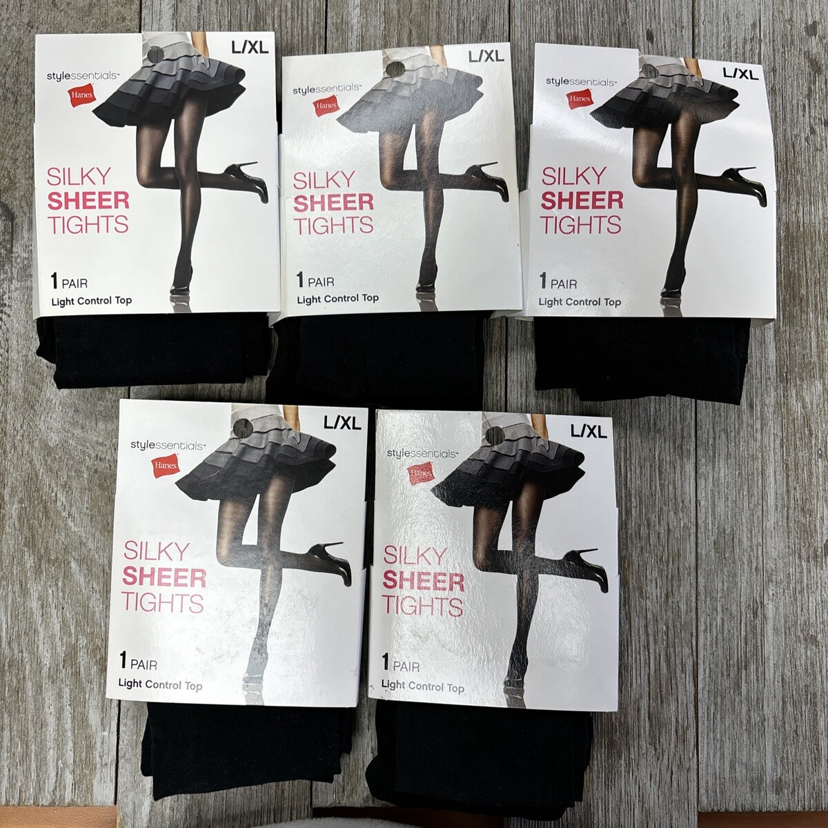 Lot of 5 Hanes Style Essentials Silky Sheer Tights Light Control Top Black L/XL - Pantyhose & Tights