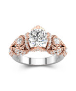 Rose Gold Engagement Ring With Rose And Leaf Fake Diamond Inlaid Engagem... - $209.18 CAD