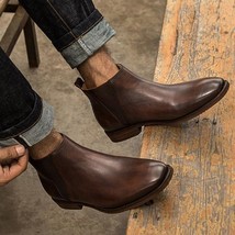 Lace Up Burnished Coffee Brown High Ankle Party Wear Stylish Chelsea Men Boots - £128.50 GBP+