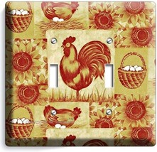 Country Farm Rooster Hen Chicken Eggs Basket 2GANG Light Switch Wall Plate Decor - £12.58 GBP
