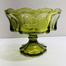 Fostoria Glass Compote Coin Pedestal Fruit Bowl Olive Green Large Round ... - $55.17