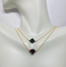 14K Yellow Gold Filled &amp; Genuine 6mm Azabache Jet Solitaire Cable Link N... - $35.00+