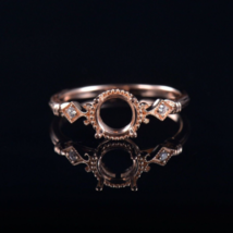 14k Rose Gold Ring Semi Mount Ring Engagement 14k Gold Handmade Round Ring - £492.25 GBP