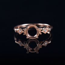 14k Rose Gold Ring Semi Mount Ring Engagement 14k Gold Handmade Round Ring - £490.23 GBP