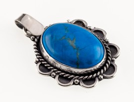 Sterling Silver Turquoise Cabochon Pendant Nice Blue Color - $3,939.47 MXN