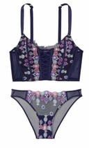 Victorias Secret Dream Angels Corset Bra &amp; Panty Set Bejeweled Embroidery Blue M - £43.36 GBP