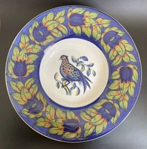 Large 18½&quot; Italian Hand Painted Pheasant &amp; Floral Centerpiece Platter Plate Vtg - £130.37 GBP