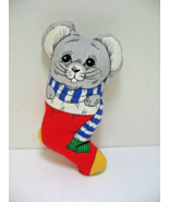 Vintage Handmade Stuffed Fabric Mouse In Stocking Christmas Decoration - $13.61 CAD