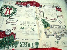 NEW Christmas TREE FARM PICKUP TRUCK TABLECLOTH 60&quot; Round GETTING THE TREE - £10.02 GBP