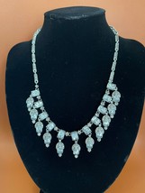 Vintage Drop Silver Tone Crystal Estate Style Costume Statement Necklace 18” WOW - £30.78 GBP