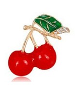 Stunning Diamonte Gold Plated Vintage Look Red Cherry Christmas Brooch C... - $13.43
