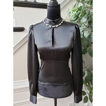 Intempo Top Blouse Womens Small Black Satin Keyhole Front Long Sleeve Mo... - $29.70