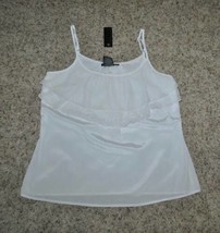 Womens Shirt Attention White Ruffled Laser Cut Cami Tank Top Camisole-size M - £6.32 GBP