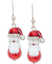 Holiday Lane Silver-Tone Pave and Imitation Pearl Santa Drop Earrings - £11.78 GBP