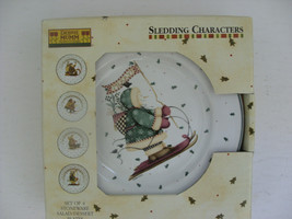 Debbie Mumm Sledding Characters Salad Dessert Plates Winter Christmas Set Of 4 - £13.58 GBP