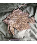 Vintage Metal Beach Art Fish Painted Sculpture Nautical Decor - $66.84 CAD