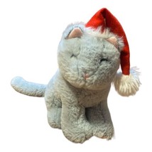 Pier 1 Imports Plush Gray Kitty Cat MILO with Red Christmas Santa Hat - £5.93 GBP
