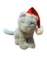 Pier 1 Imports Plush Gray Kitty Cat MILO with Red Christmas Santa Hat - £5.87 GBP