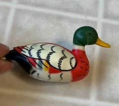 Vintage Red White Green Head Mallard Wood Duck  Novelty 3.25&quot; x 1.5 Figu... - £8.36 GBP