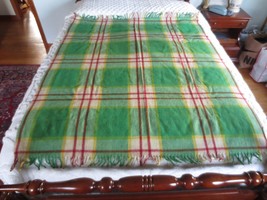 Vintage WOOL &#39;O THE WEST 100% WOOL Fringed  BLANKET THROW - 52&quot; x 65&quot; - £23.12 GBP