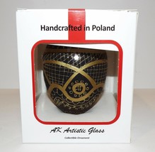 Ak Artistic Poland Glass Black Satin &amp; Gold 4 1/2&quot; Christmas Ornament In Box - £15.02 GBP