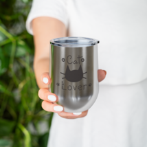 Cat Lover, 12oz Insulated Wine Tumbler, White or Stainless Steel - £23.90 GBP