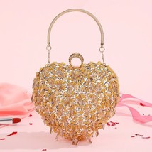 Red Dinner Bag women&#39;s Shiny Crystal mini Clutches  Heart Evening bag Wedding Pa - £146.01 GBP