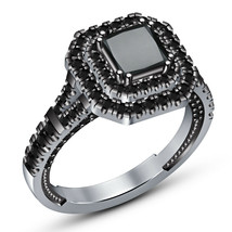 14K White Gold Fn 2 Ct Princess Black Diamond Ladies Solitaire Engagemen... - $1,242.92 MXN