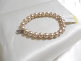 Charter Club 7&quot; Silver-Tone Simulated Taupe Pearl Stretch Bracelet R948 - $12.47