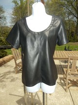 NWOT ANN TAYLOR BLACK FAUX LEATHER TOP M - £19.97 GBP