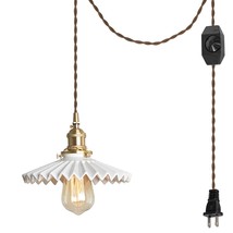 Swag Pendant Light With 15Ft Plug-In Ul Dimmable Cord Retro Ceramic Marble Shade - $101.99