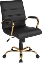 Flash Furniture Whitney Mid-Back Mid Back, Black Leathersoft/Gold Frame  - £228.67 GBP