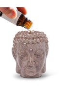 Buddha Head Oil Warmer 4.5&quot; High Ceramic Zen Tealight Calming Style Gray - £17.90 GBP