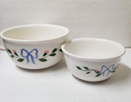 2 Ceramic Nesting Mixing Bowl Blue Bow Country Pink Floral White Set Cot... - £15.90 GBP