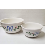 2 Ceramic Nesting Mixing Bowl Blue Bow Country Pink Floral White Set Cot... - £16.64 GBP