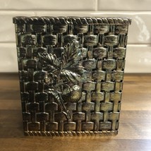 Vintage Gold Tone Square Tissue Box Cover Basket Weave Pattern Strawberr... - $15.00