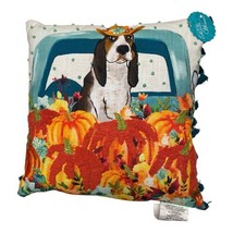 Pioneer Woman Charlie Pillow Fall Truck Bassett Hound Dog Pumpkin Embroidered - £14.87 GBP