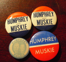Lot of 4 Vintage Political Metal Pinbacks - Humphrey and Muskie - £12.45 GBP
